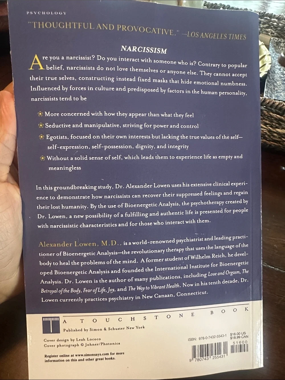 Narcissism by Alexander Lowen, M.D. - Blue Cover